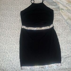 Rhinestone cutout little black dress size S